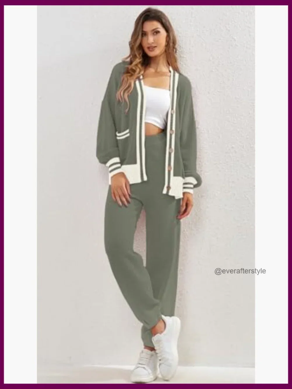 2 Piece Lounge Set Cardigan Sweater Pants Knit Matching Loungewear
